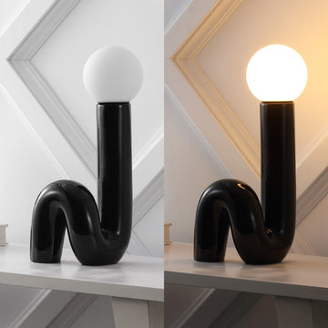 Katya 18" Scandinavian Minimalist Ceramic Spiral Tube LED Table Lamp - JONATHAN Y